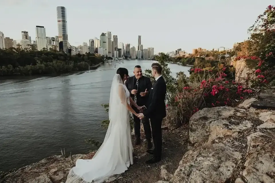 Our celebrant on the Brisbane river performing a marriage ceremony